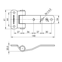 Scharnier L 140  B 25/60  H 20.5mm verz.
