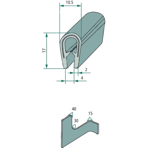 Kantenschutzprofil, Klemmbereich 1-4 mm