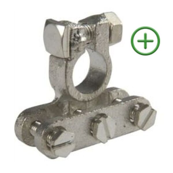 Doppelbatterieklemme Messing + für 2 Anschlüsse