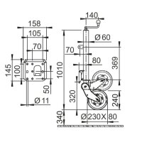 Stützrad    500kg  60mm  Hub 340mm C-PARTS