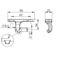 Bordwandscharnierplatte 85 x 18 x 6 mm