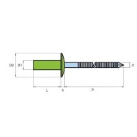 Dicht-Becherblindniete Inox/Inox 4.8 x 12.0 Grosskopf, gerillt
