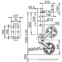 Stützrad    800kg  73mm  Hub 350mm