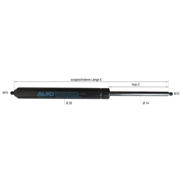 Gasfeder L 1068   Hub 500   1000N   M10